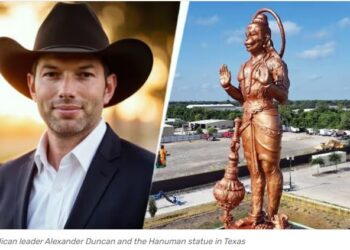 What is the controversy over the 90-foot tall statue of Lord Hanuman in the US, why did Trump's leader Alexander Duncan call it a lie?